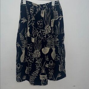 Navy Botanical Print A-Line Skirt